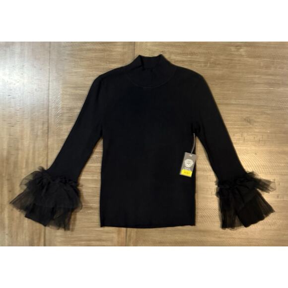 NWT Vince Camuto Black High Mock Neck Ruffle Sleeve Blouse Top Size Medium NEW - Picture 14 of 14